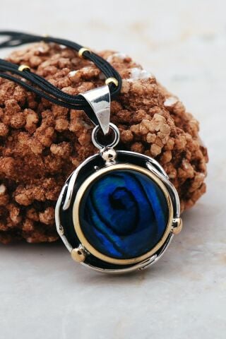 Okyanus Sedefi Taşlı Elişi Gümüş Kolye 7369