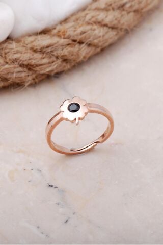 Oniks Taşlı Yonca Rose Gümüş Yüzük 3415