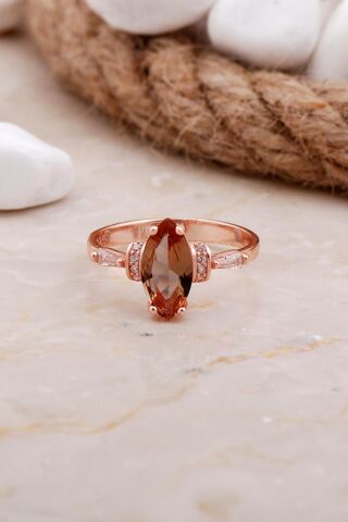 Renk Değiştiren Sultan Taşlı Mekik Rose Gümüş Yüzük 3556