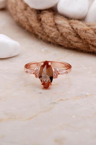 Renk Değiştiren Sultan Taşlı Mekik Rose Gümüş Yüzük 3556