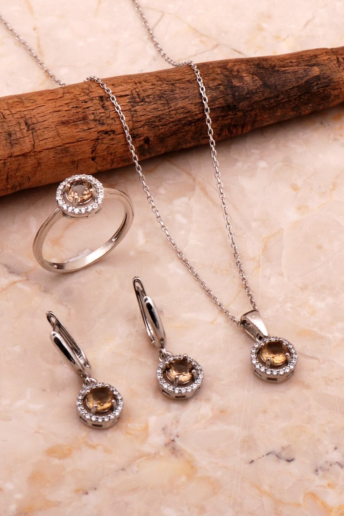 Renk Değiştiren Sultan Taşlı Rodyumlu Gümüş Mini Set 2770