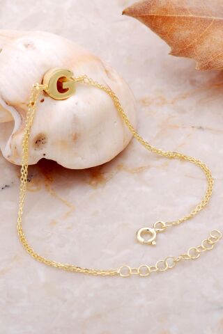 G Harfi Altın Kaplama Gümüş Bileklik 4208