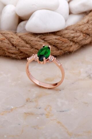 Yeşim Taşlı Mekik Rose Gümüş Yüzük 3557