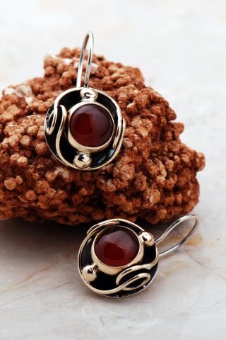 Akik Taşlı Elişi Gümüş Küpe 5540