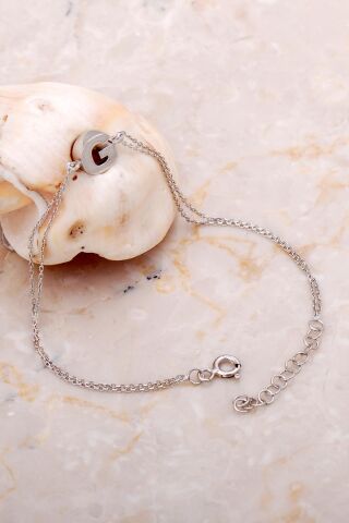 G Harfi Rodyumlu Gümüş Bileklik 4209