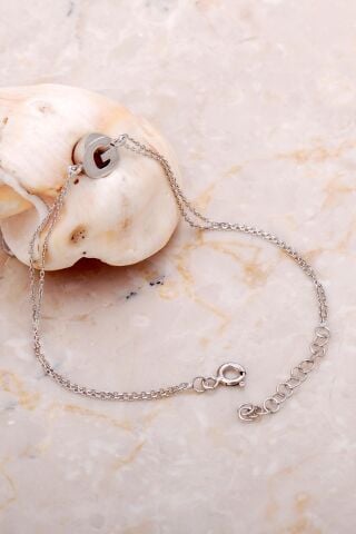 G Harfi Rodyumlu Gümüş Bileklik 4209