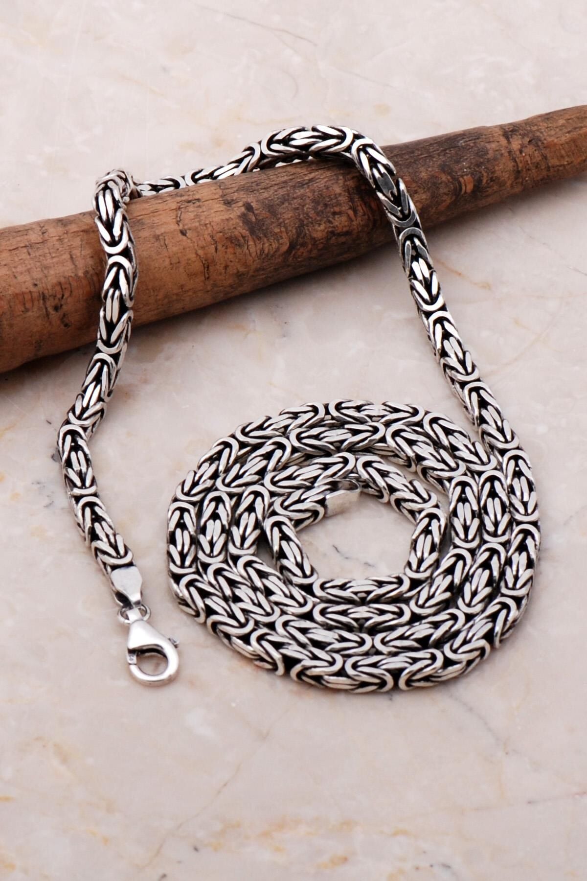 Kral Zincir 4 Mm 65 Cm Elişi Gümüş Erkek Kolye 7153