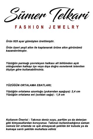 Laleli Çini Desenli Altın Yaldızlı Ayarlanabilir 925 Ayar Gümüş Damla Yüzük 6014