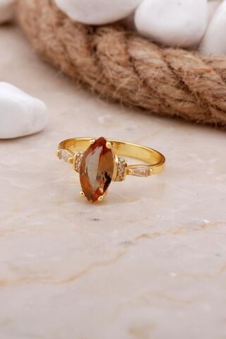 Renk Değiştiren Sultan Taşlı Mekik Altın Yaldızlı Gümüş Yüzük 3559