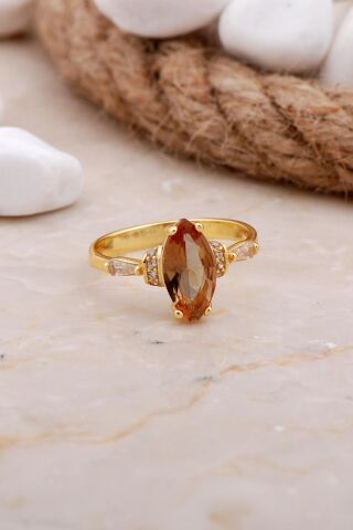 Renk Değiştiren Sultan Taşlı Mekik Altın Yaldızlı Gümüş Yüzük 3559