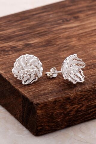 Telkari İşlemeli Gümüş Çiçekli Küpe 5000