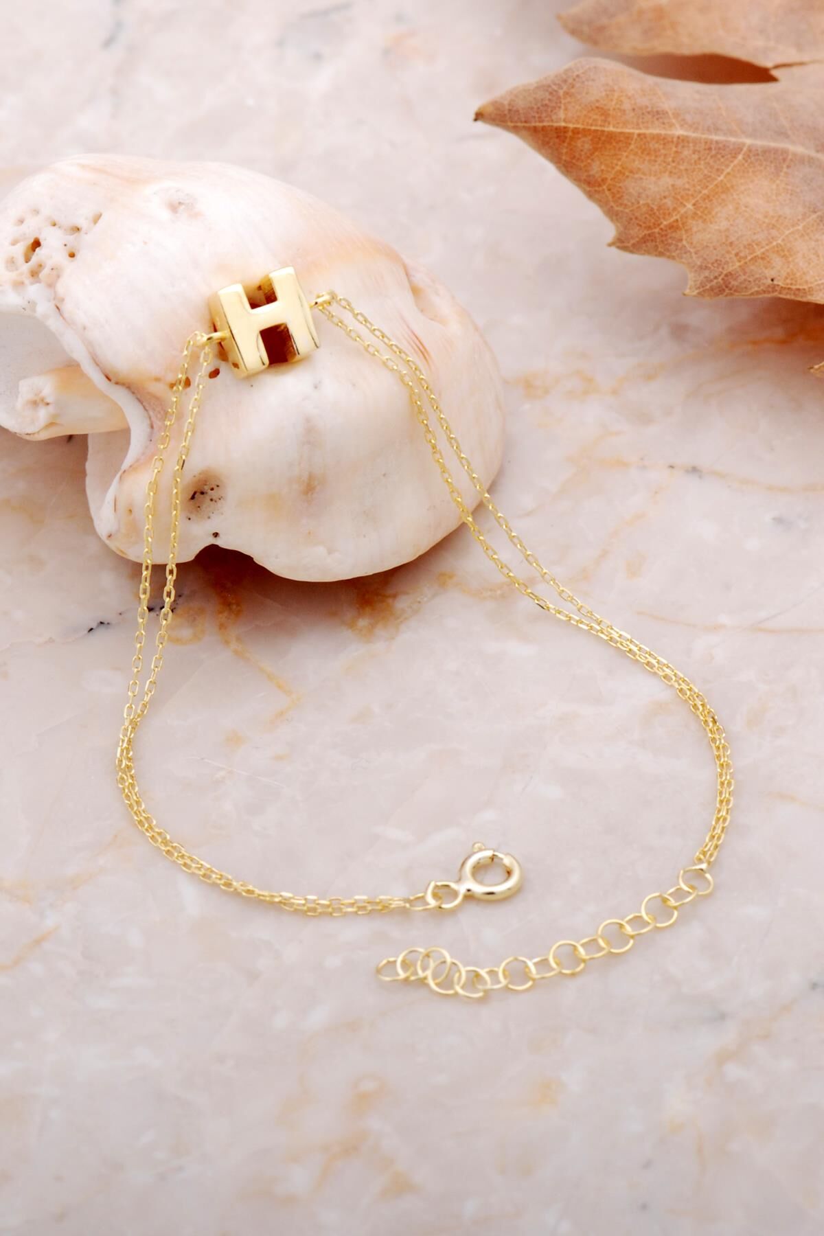 H Harfi Altın Kaplama Gümüş Bileklik 4211