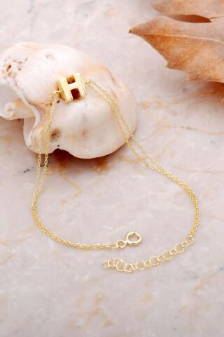 H Harfi Altın Kaplama Gümüş Bileklik 4211