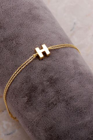 H Harfi Altın Kaplama Gümüş Bileklik 4211