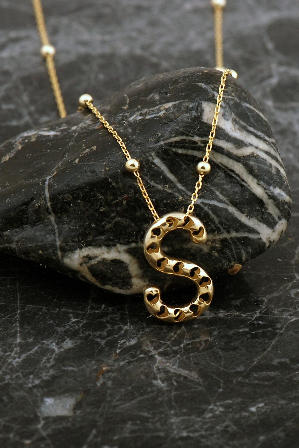 Kalpli Altın Kaplama S Harf Gümüş Balon Kolye 8055