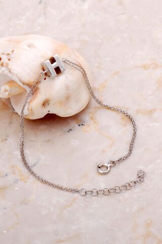 H Harfi Rodyumlu Gümüş Bileklik 4212