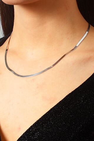 İtalyan Ezme Rodyumlu Gümüş Kolye 6268