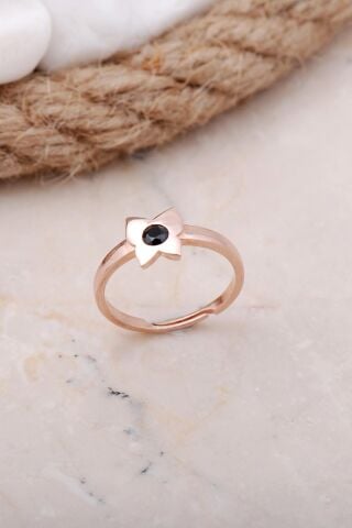 Oniks Taşlı Kelebek Rose Gümüş Yüzük 3420
