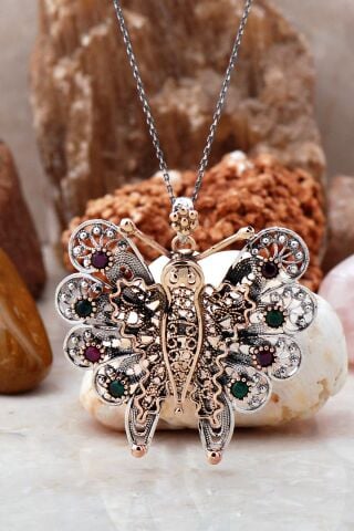 Telkari İşlemeli Tasarım Kelebek Kolye 6702