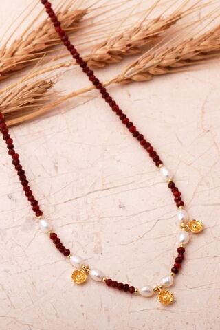 3 Farklı Doğal Taş Seçenekli Altın Yaldızlı 925 Ayar Gümüş İncili Dizgi Kolye 8113