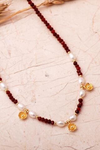 3 Farklı Doğal Taş Seçenekli Altın Yaldızlı 925 Ayar Gümüş İncili Dizgi Kolye 8113