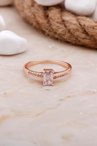 Zirkon Taşlı Baget Rose Gümüş Yüzük 3562