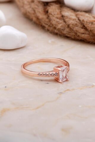 Zirkon Taşlı Baget Rose Gümüş Yüzük 3562