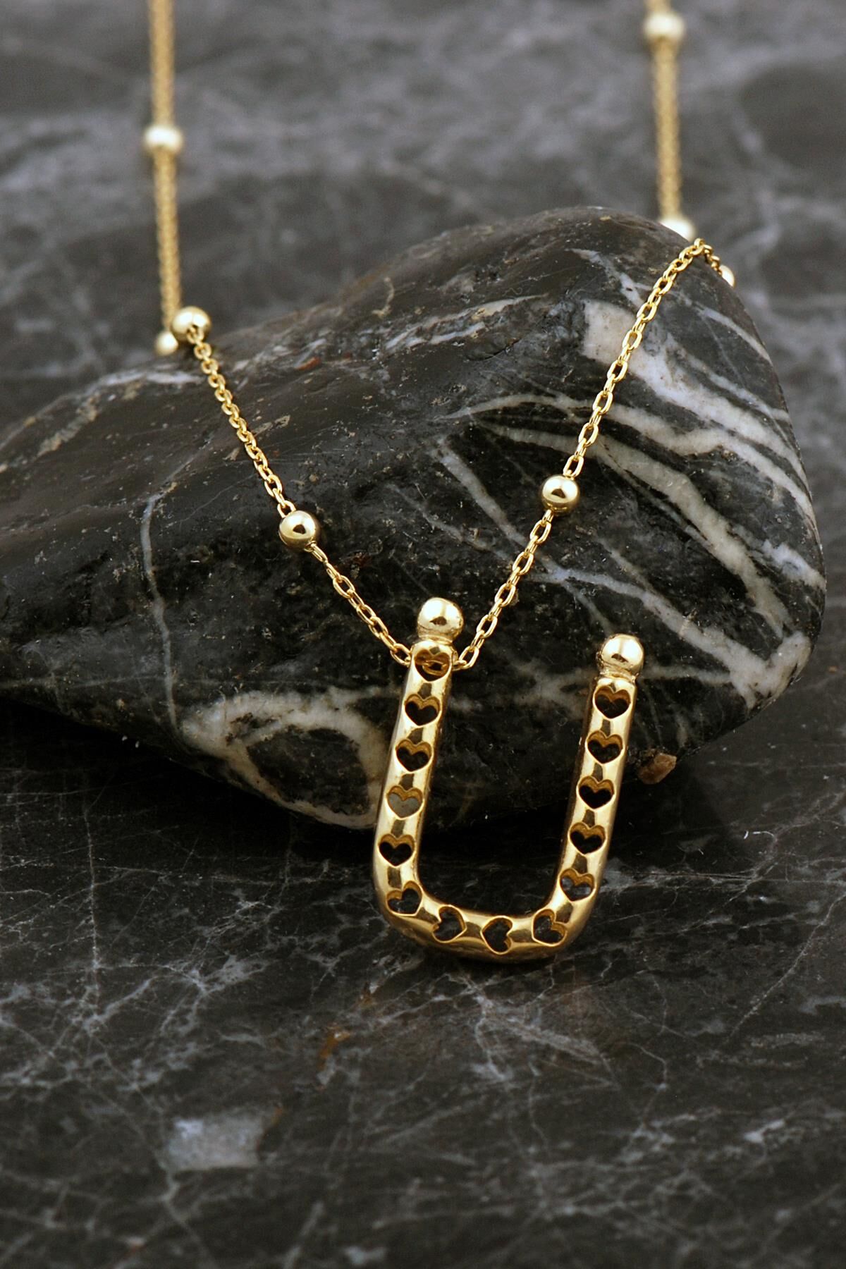 Kalpli Altın Kaplama Ü Harf Gümüş Balon Kolye 8059