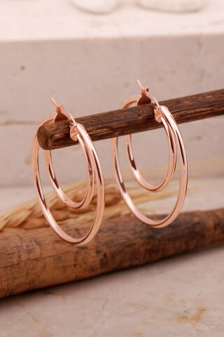 Rose Gümüş Şarnel Büyük Boy Halka Küpe 6876