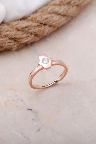 Zirkon Taşlı Bereket Eli Rose Gümüş Yüzük 3423