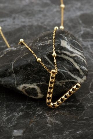 Kalpli Altın Kaplama V Harf Gümüş Balon Kolye 8060