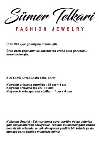 925 Ayar Gümüş Altın Yaldızlı Renkli Taşlı Dizgi Kolye 8114