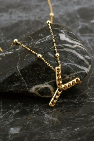 Kalpli Altın Kaplama Y Harf Gümüş Balon Kolye 8061