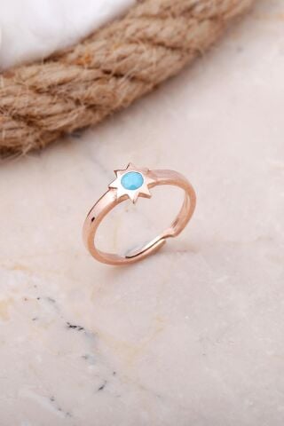 Turkuaz Taşlı Güneş Rose Gümüş Yüzük 3425