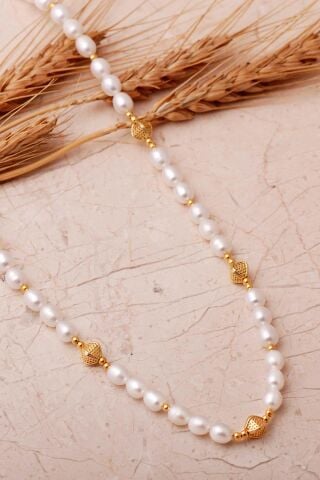 925 Ayar Gümüş Altın Yaldızlı İncili Dizgi Kolye 8115