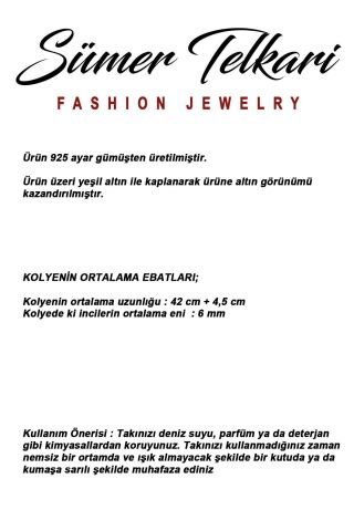 925 Ayar Gümüş Altın Yaldızlı İncili Dizgi Kolye 8115