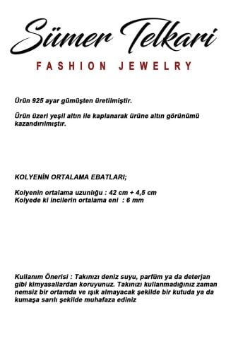 925 Ayar Gümüş Altın Yaldızlı İncili Dizgi Kolye 8115
