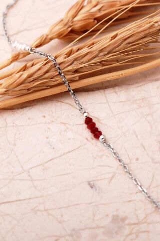 Renkli Taşlı Rodyumlu İnce 925 Ayar Gümüş Kolye 8116