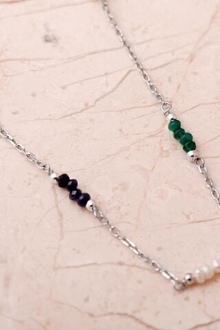 Renkli Taşlı Rodyumlu İnce 925 Ayar Gümüş Kolye 8116