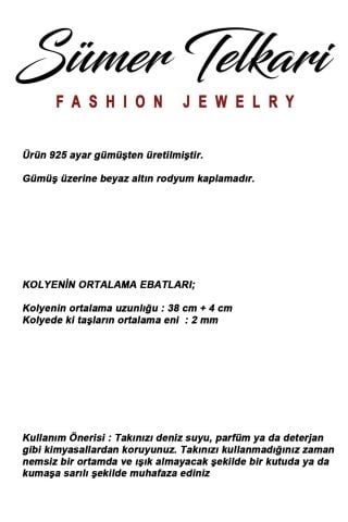 Renkli Taşlı Rodyumlu İnce 925 Ayar Gümüş Kolye 8116