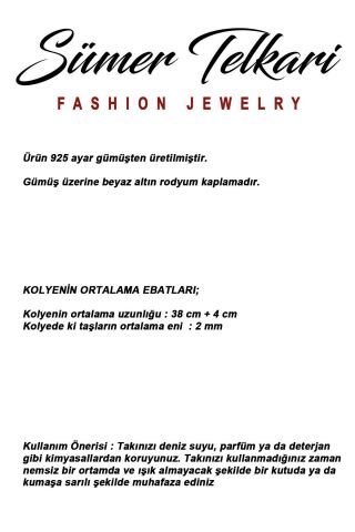Renkli Taşlı Rodyumlu İnce 925 Ayar Gümüş Kolye 8116