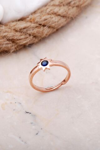 Safir Taşlı Güneş Rose Gümüş Yüzük 3427