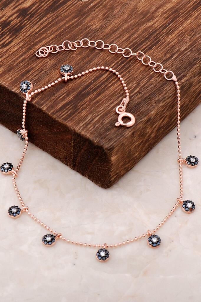 Siyah Safir Taşlı Rose Gümüş Halhal 221