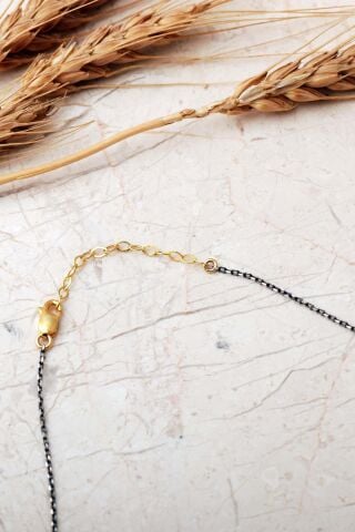 Kalsedon Taşlı Altın Yaldızlı Eskitme 925 Ayar Gümüş Kolye 8117