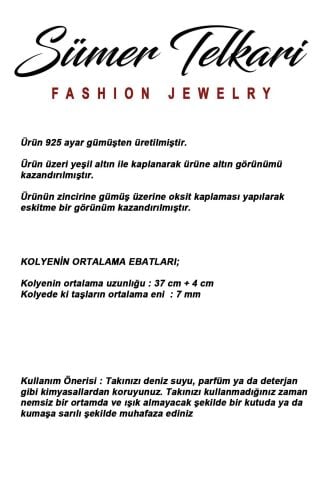 Kalsedon Taşlı Altın Yaldızlı Eskitme 925 Ayar Gümüş Kolye 8117