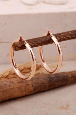 Rose Gümüş Şarnel Halka Küpe 6878