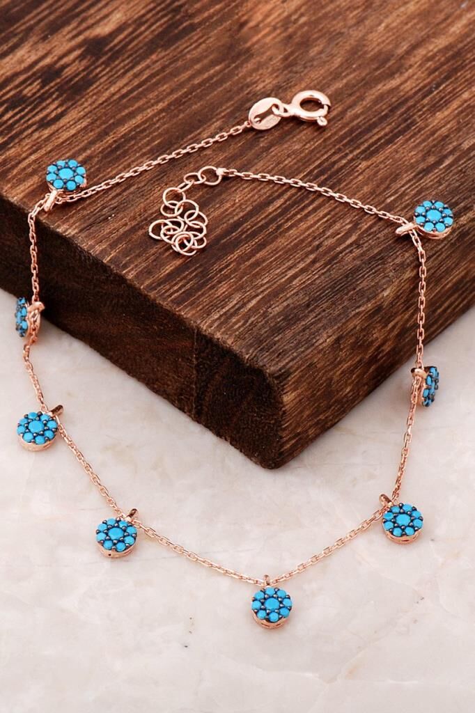 Rose Gümüş Turkuaz Taşlı Halhal