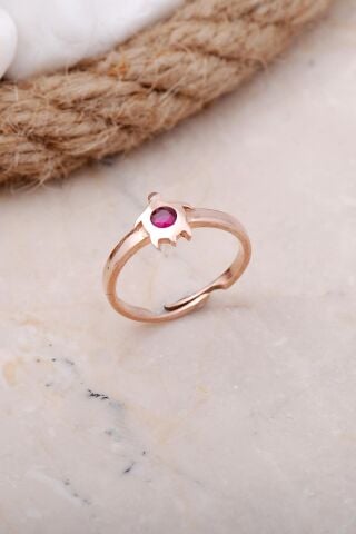 Yakut Taşlı Kaplumbağa Rose Gümüş Yüzük 3428