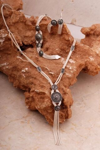 Mardin Güneşi Hasır El Örmesi 925 Ayar Gümüş Set 2049