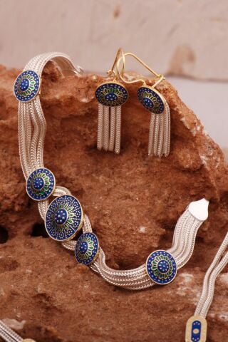 Midyat Hasırı El Örmesi Mineli Gümüş Set 2050